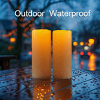 Amagic 2 Pack 6" x 4" Outdoor Plastic Electric flameless Candles with Remote Control and Timer, Battery Operated Flickering LED Pillar Fake Candle for Home, Wedding Decor, Ivory