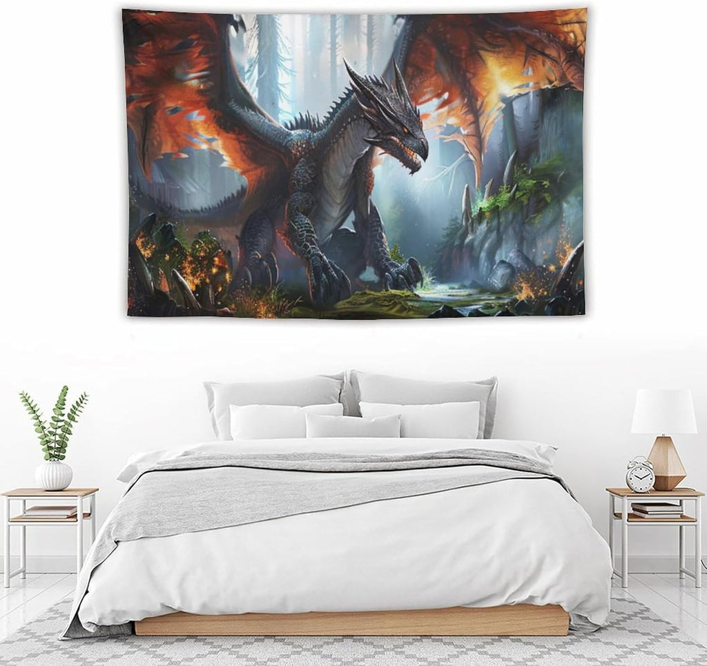 Dinosaur Tapestry Dragon Tapestries Fabric Wall Hanging Aesthetic Space Indoor Outdoor Wall Art Tablecloth Bedspread Decoration for Boy’s Bedroom Dormitory Living Room Home Decor 40"x60"