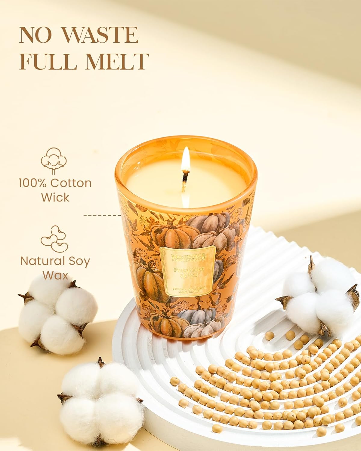 M&SENSE Pumpkin Spice Scented Candle, Soy Candles 14.1oz 60H Burn Time Slow Burning, Fall Scent Unique Halloween Gifts Home Decor