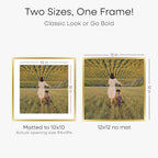 Homeforia 12x12 Picture Frame Gold, High End Metal 12 x 12 Square Poster Frame with Mat 10 x 10 Photo, 12x12 Frame Matted to 10x10 Print, 12by12 Gold Hanging Frames, Tempered Glass, Wall Kit, Set of 1