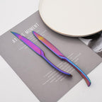 Luxury 18/10 Stainless Steel Matte Rainbow Colorful Flatware Set - Silverware Cutlery Utensil Set Steak Knife Spoon and Fork Knife Serving Set, Service for 1 (6-Piece)