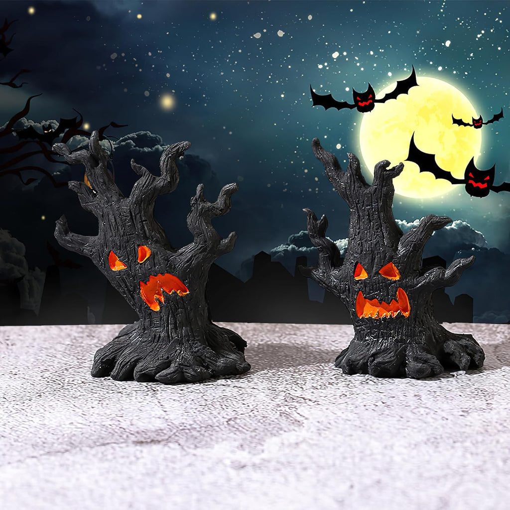 AUOCATTAIL 4 Pcs Halloween Micro Landscape Accessories Ghost Pile Craft Resin Miniature Figurines Miniature Tree Demon Decoration for Garden Plant Pots Bonsai Scene Ornament