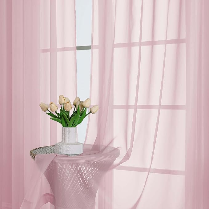 Extra Long Blush Sheer Curtains 96 Inches Long 2 Panels Set, Soft Lightweight - Image 6