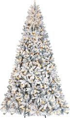 8 ft Flocked Snow Frosted Artificial Christmas Tree with 700 UL Lights & Pine Cones, 1754 Tips, Auto Hinged Easy Setup Full Prelighted