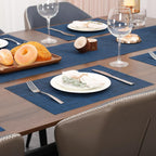 Myir JUN Placemats Set of 4, Vinyl Woven Placemats Place Mats Indoor Set of 4 Washable Table Mats Non-Slip Place mats for Dining Table (Dark Blue, Set of 4)
