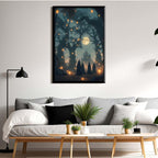 JFHCQJPK Mysterious creek painting witch and castle in magic forest art print canvas gothic print dark college decoration poster for home bedroom24x36in Metal blackFramed