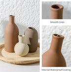 Ceramic Vases Set of 3, Modern Neutral Rustic Farmhouse Home Decor Pottery Pampas Decoration for Living Room, Table, Bathroom, Bedroom, Entryway - Brown