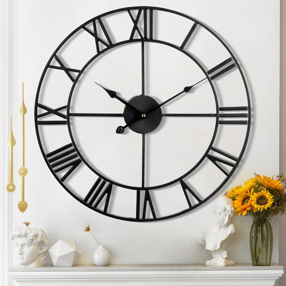 Large Wall Clock For Living Room Decor - 80cm/ 32 Inches Nearly Silent Non-Ticking Metal Wall Clocks Battery Operated, Vintage Decorative Modern Wall Clock For Bedroom, Office, Farmhouse Decor