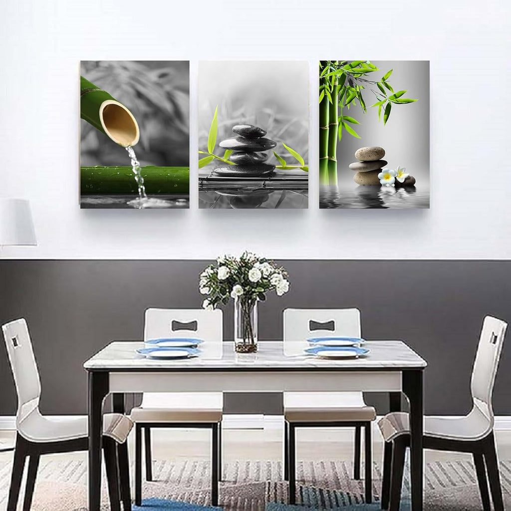 Yxbhhym-Bathroom Decor Black and White Zen Wall Art Gray Green Room Decor Zen Poster Canvas Pictures Zen Artwork for Spa Living Room Wall Decoration Wall Art Bedroom Home Decor Framed Prints Art