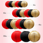 ADLKGG Paper Lanterns Decorations, Red Black Gold Hanging Round Paper Lanterns for Graduation, BBQ Party Supplies, Mickey Mouse Themed Birthday, Pirate Theme Casino Poker Party Decor Set of 21