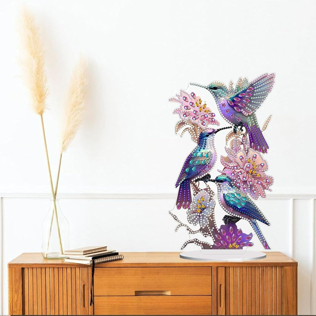 Diamond Painting Kits for Adults Beginners, 5D Full Drill Hummingbird Crystal Art Desktop Ornament, DIY Single Sided Home Office Desk Decor, Creative Craft Gift Set with Tools