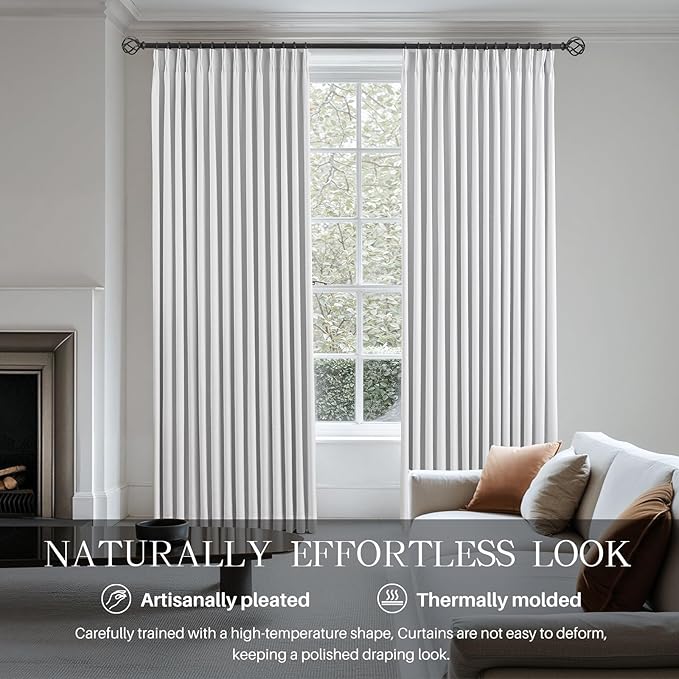 Pinch Pleated Linen White Blackout Curtains 84 Inches Long - Image 2
