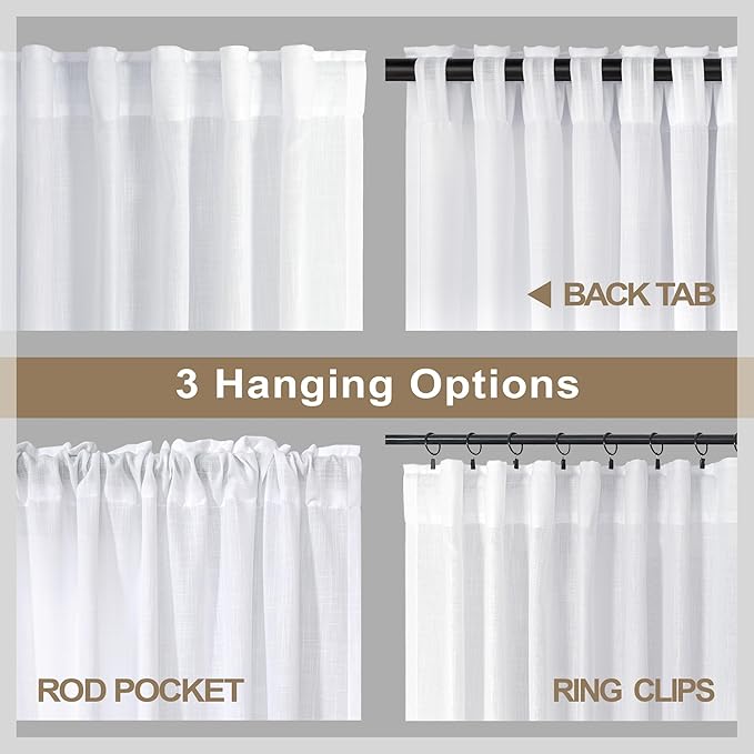 Pitalk White Linen Sheer Curtains 68 Inch Length 2 Panels - Image 5