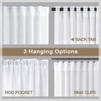 White Extra Long Curtains 9 FT for Living Room 2 Panel Sets Rod Pocket Back Tab - Image 4