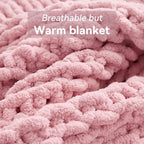 Chunky Knit Throw Blanket, 60''*80'' Knitted Throw Chenille Yarn for Bed Couch, Handmade Light Pink Crochet Big Thick Blanket, Machine Washable Cute Comfy Blanket for Home Decor