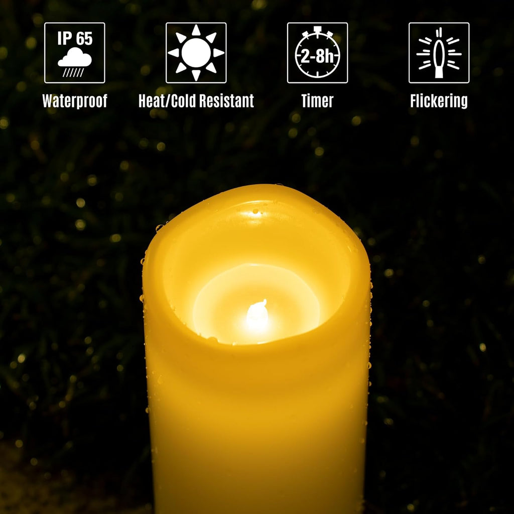 6" 8" 10" x 4" White Large Waterproof Outdoor Flameless Candles Battery Operated LED Flickering Pillar Candles with Remote and Timer for Indoor Outdoor Lanterns, Long Lasting, Set of 3