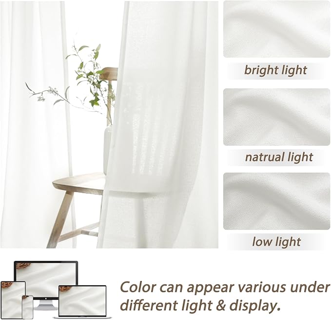 Cute Pinch Pleat Pure White Sheer Curtains 63 Inch Length 2 Panels Set - Image 7