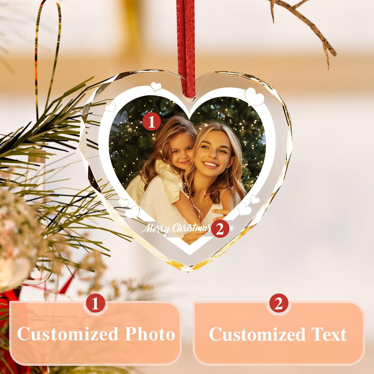 Bemaystar Personalized Crystal Christmas Ornaments with Photo,Custom Christmas Ornament,Personalized Christmas Ornaments 2024,Bridal Shower Gifts for Bride
