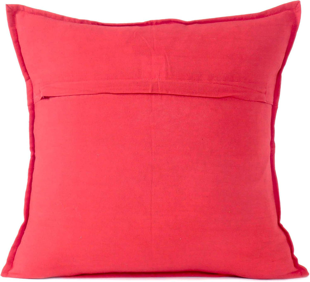 Eyes of India Embroidered Decorative Boho Throw Pillow Cover with Mirrors, Handmade Bohemian Accent Cushion Case for Sofa Couch Bedroom Living Room (Red, 24" x 24")