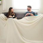 PHF 100% Cotton Waffle Blanket Oversized King 120"x120", Lightweight Breathable Extra Large 10'x10' Summer Blankets for Bed, Giant Big Luxury Aesthetic Woven Bedding for Home Decor, Cannoli Cream
