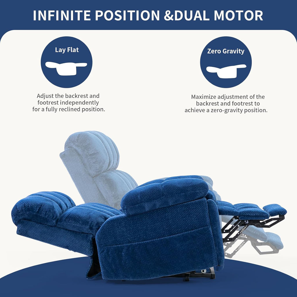 Dual Motor Power Lift Recliner Chair with Adjustable Headrest, Extended Footrest for Elderly,Oversized Recliner with Massage and Heat,USB Port,Type C,Cup Holders,Hidden Storage Box,Navy Blue