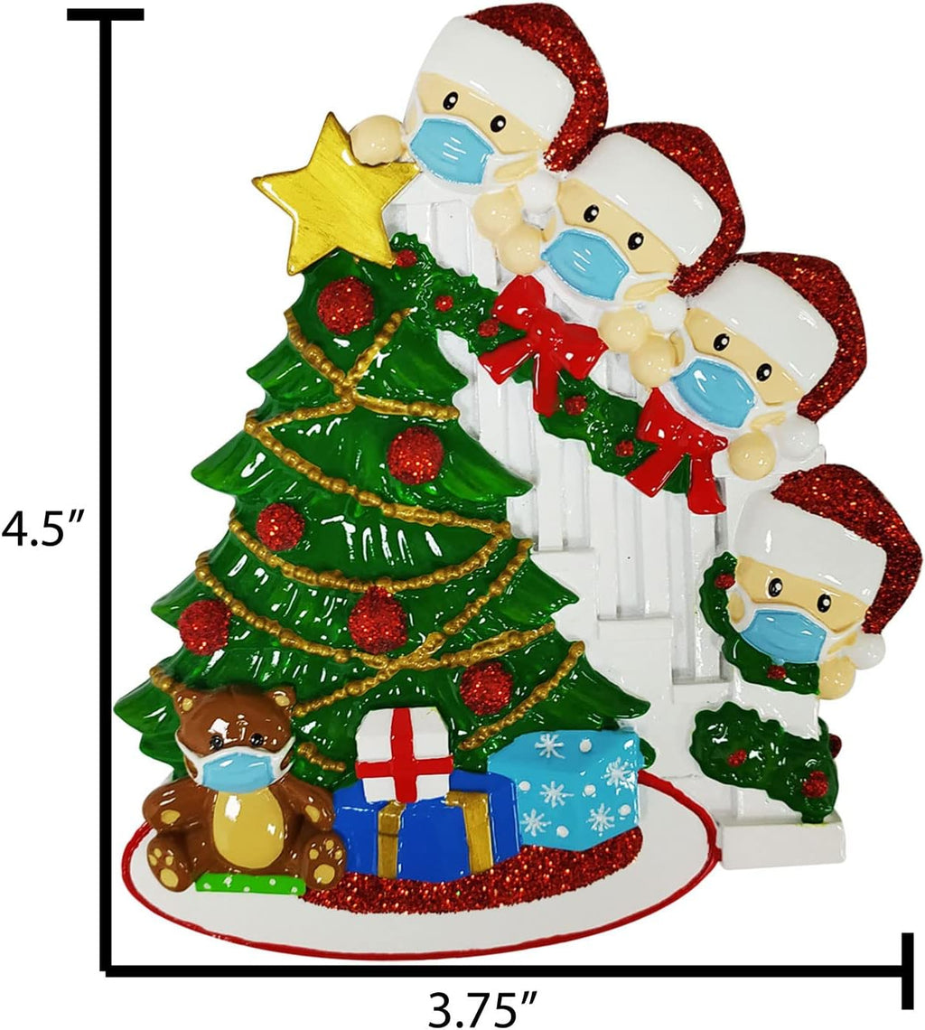 3D Masked Family of 4 Ornament 2025 Personalized Family Christmas Ornaments 2025 | Peeking Personalized Tree Ornaments for Grandchildren, Siblings & Grandkids Xmas Tree with Gifts of Four Ornament