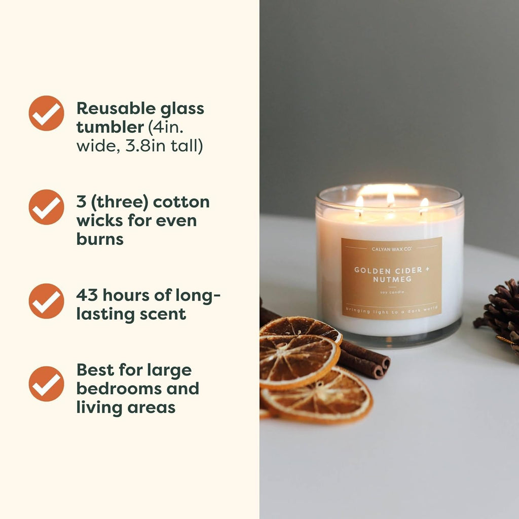 Calyan Wax Co. Holiday Scented Candle Set, Holiday Bundle of 4 Scented Candles, Bulk 3 Wick Candles, Non Toxic & Vegan Soy Wax, Candle Gift Set, 43 Hour Burn Time, 14.9oz Each