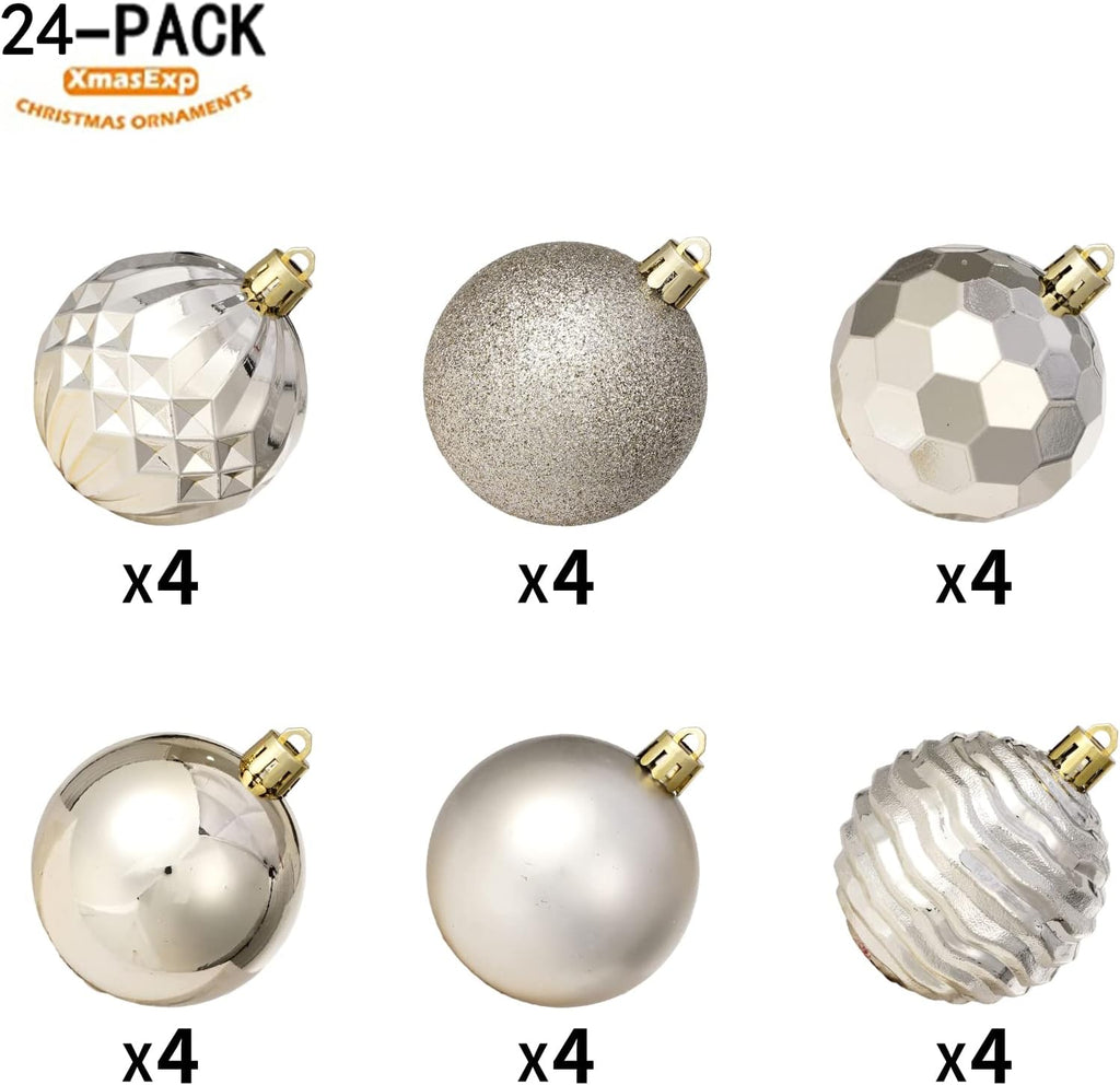 XmasExp 24ct Christmas Ball Ornaments Shatterproof Xmas Tree Hanging Balls Decorations Perfect for Holiday Wedding Christmas Decor (Champagne, 2.36")