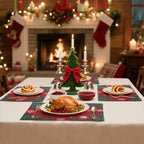 MANSPHIL Red Christmas Placemats Set of 4 - Farmhouse Snowflake Cotton Faux Linen Cloth Table Place Mats Heat Resistant Washable for Dining Kitchen - 13x19 Inch
