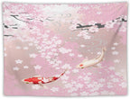 Houselerax Japanese Koi Fish Tapestry, Cherry Blossoms Asian Oriental Pink Flower Branch Koi Fish Carp Tapestries Wall Hanging for Bedroom Living Room Office Decor 40"x30"