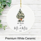 40th Anniversary Ornament Gifts for Parents,Couple, 40th Wedding Anniversary for 40 Year as Mr and Mrs Gifts, Ceramic Keepsake 40th Anniversary Christmas Ornaments with Ribbon and Box