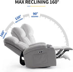 Swivel Power Recliner Chair for Adults with Full Body Massage, Electric Rocker Recliner Chairs for Living Room with USB and Type-C Ports, Fabric Rocking Reclining Sofa Chair (LightGrey)