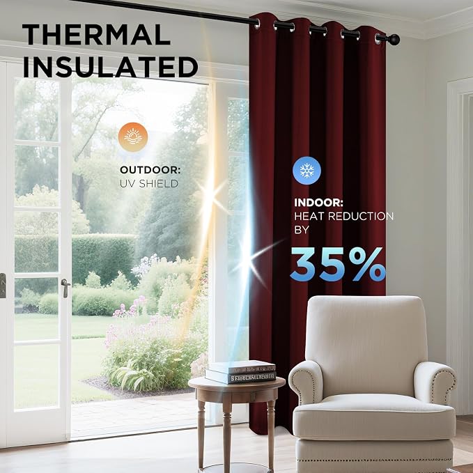 Joydeco Blackout Curtains for Bedroom 72 Inch Drapes 2 Panels Burgundy | - Image 5