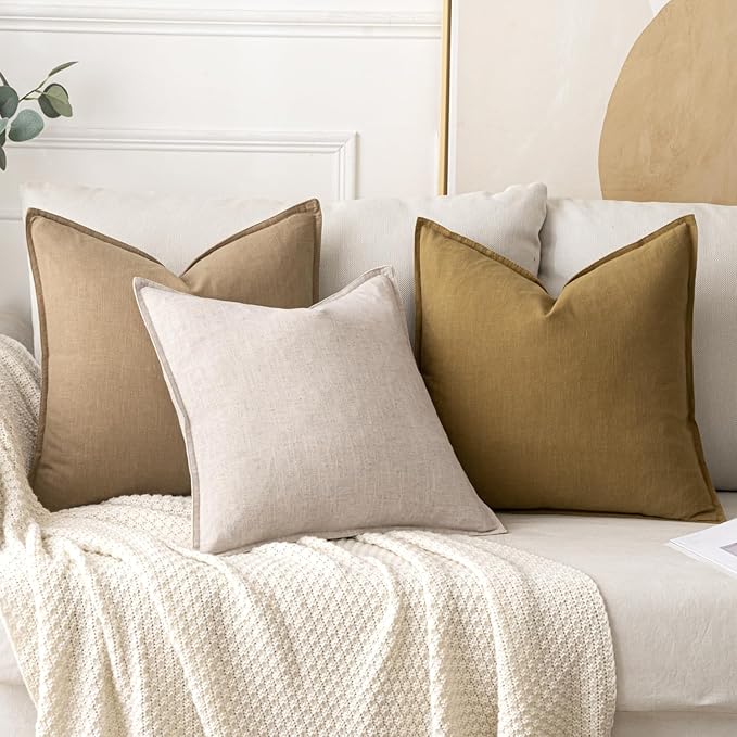 MIULEE Decorative Linen Pillow Covers 18x18 Inch Mustard Yellow | Boho - Image 4