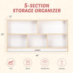 Toy Storage Organizer for Kids, 5-Compartment Wooden Storage Cabinet, Children Bookcase and Montessori Bookshelf, Book Shelf for Kids Room, Playroom, Living Room, Nursery, Classroom 24'' H(White)