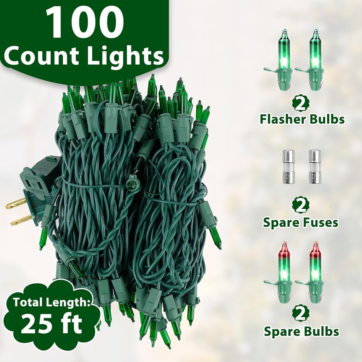 St. Patrick's Day Mini String Lights Green Christmas Lights, 25FT 100 Incandescent Bulbs Green Lights with Green Wire for Christmas Tree, Garland, Indoor & Outdoor St Patricks Day Decoration