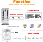 2 Pack 100LED Battery Operated Fairy Lights with Remote, 8 Modes LED String Lights with Timer, Dimmable, Memory Function, Waterproof Twinkle Lights for Outdoor Indoor Christmas Decor(Multicolor)