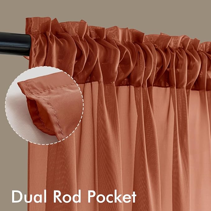 MIULEE 4 Panels Fall Burnt Orange Sheer Curtains 42 x 96 Inches | Light - Image 3