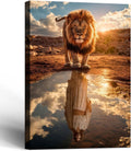 Framed Canvas Wall Painting Lion and Jesus Reflection Religious Poster Inspirational Faith Gallery Picture Print for Living Room and Bedroom Decor 12x16 Inch Ready to Hang