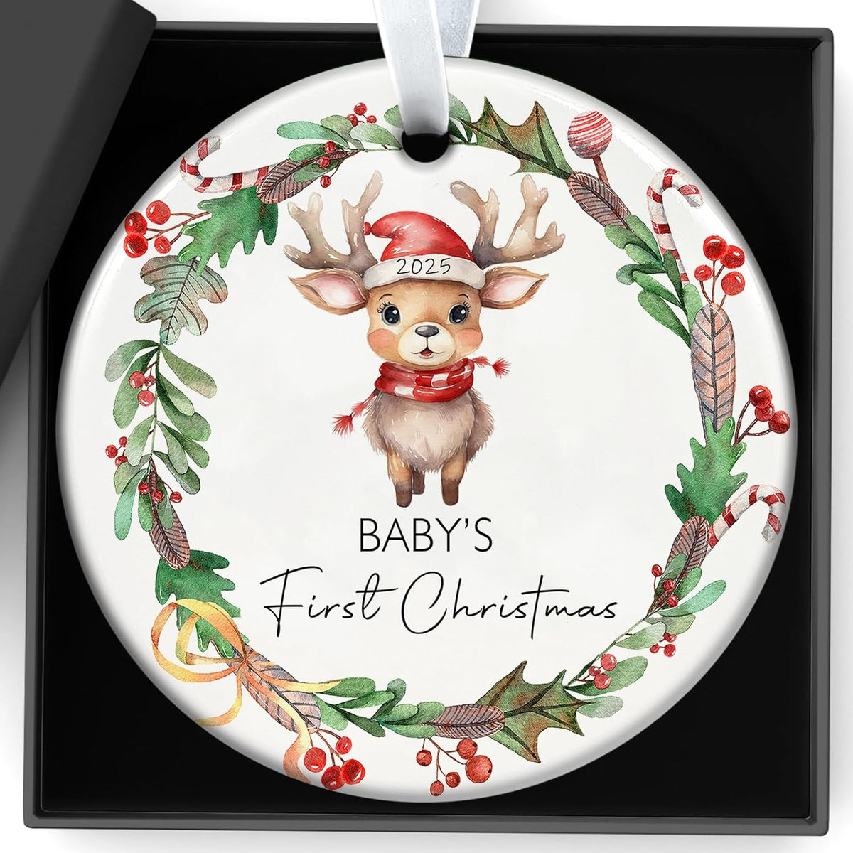Baby's First Christmas Ornament 2025 My First Christmas Ornament 3 Inch Ceramic Keepsake for Newborn Boy or Girl, Personalized Xmas Tree Hanging Decor, for Baby’s 1st Xmas