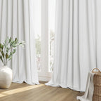 White 100% Blackout Linen Curtains 80 Inch Length 2 Panels Set - Image 8