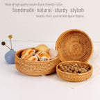 3 Pack Hadewoven Round Rattan Fruit Basket Wicker Food Tray Weaving Storage Holder Dinning Room Bowl, 10 Inch Small Wicker Basket Serving Tray Woven Basket for Bread,Snack,Brown(3-Size Kit)