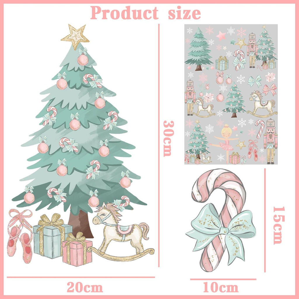Pink Christmas Window Clings,Merry Christmas Supplies 9 Sheets Christmas Window Stickers Removable Christmas Decor for Glass Windows Winter Xmas Holiday