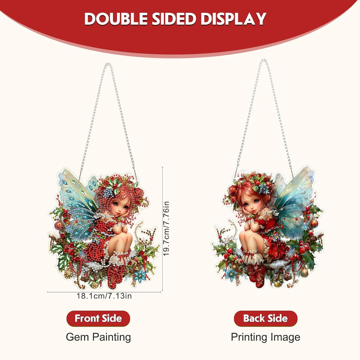 Hanging Diamond Art Kit for Adult, Christmas Angel, 5D Special Shaped Rhinestone Diamond Painting Ornament, Christmas Fairy, DIY Acrylic Diamond Art Painting Window Pendants Home Garden Wall Decor