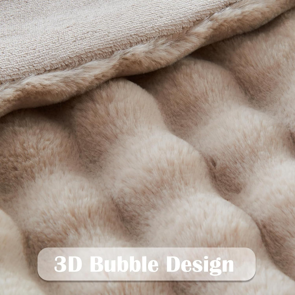 NEWCOSPLAY Faux Fur Twin Blanket Linen Bubble Blanket Thick Warm Soft for Couch Sofa Bed 550GSM (Linen, Twin(60"x80"))
