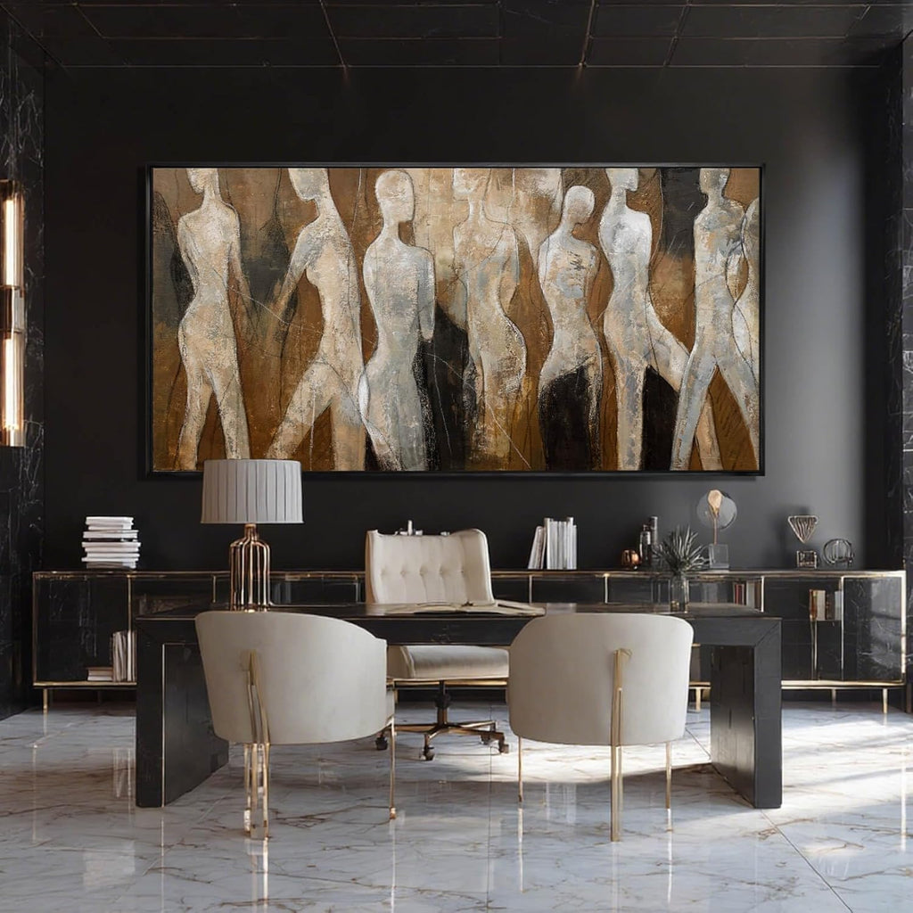 Black Line Wall Decor Brown Canvas Wall Art Figure Wall Decorations 29"x58" Large Pictures for Living Room Artwork for Office