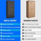 71" Tall Kitchen Pantry Cabinet, Pantry Storage Cabinet with Doors and Shelves, Metal Food Pantry Cabinets with Handles, Black Freestanding Cupboard for Living&Dining Room-Assemble Required