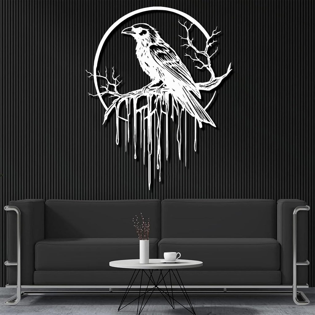 Crow Metal Wall Decor, Raven Wall Art, Large Gothic Raven Decor Hangings, Bird Wall Decor, Metal Tree Branch Decor, Ravens Sign, Raven Art for Living Room (Black, 31"x25" | 80x64cm, metal wall art)