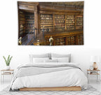 Kurtect Library Tapestry,Vintage Medieval Antique Bookshelf Bookcase Pattern Print Tapestries for Party Beach Picnic Blankets Tablecloths Living Room Wall Deocr, 60x90 in