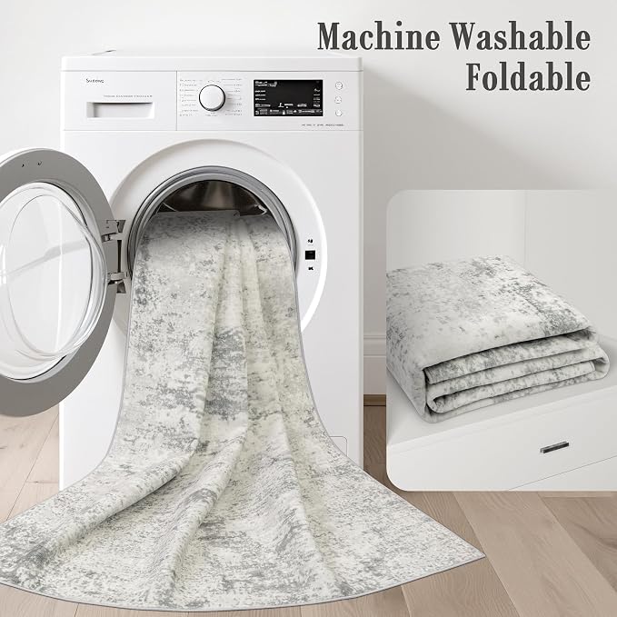 3x14 Washable Runner Rug：Modern Abstract Kitchen Soft Carpet Gray | - Image 6
